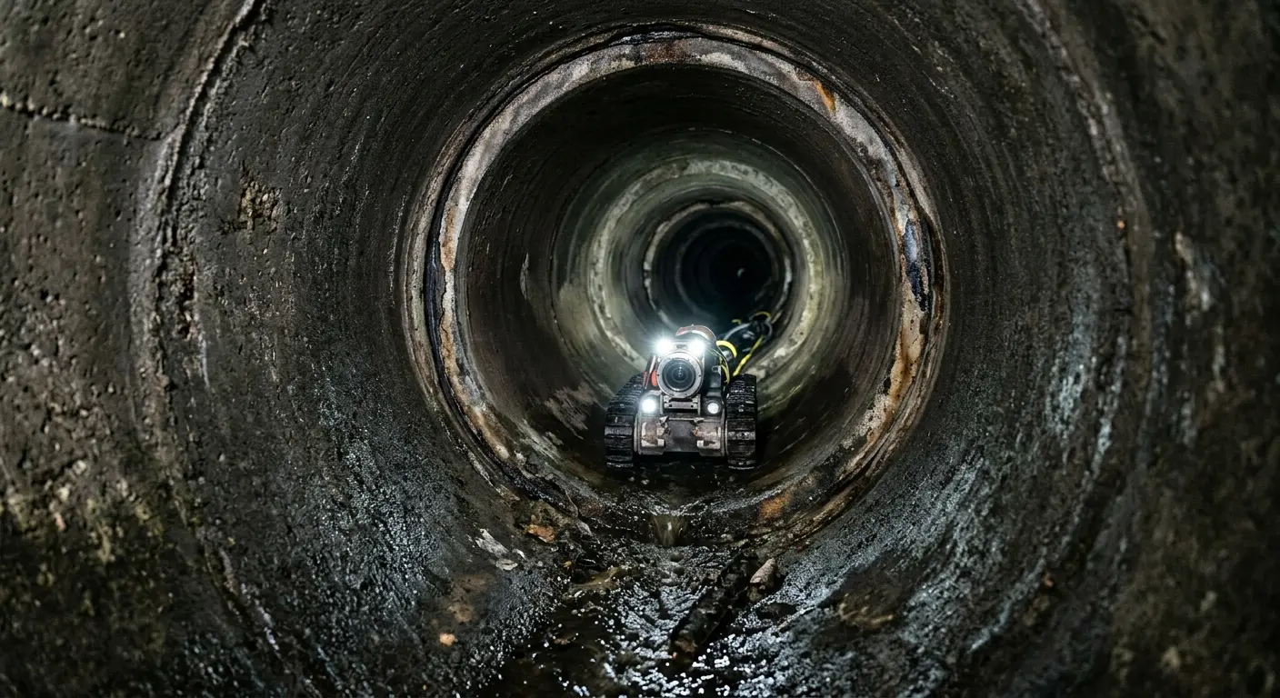 Robotic sewer camera inspecting pipe interior for Sewer Line Repair in Ludlow